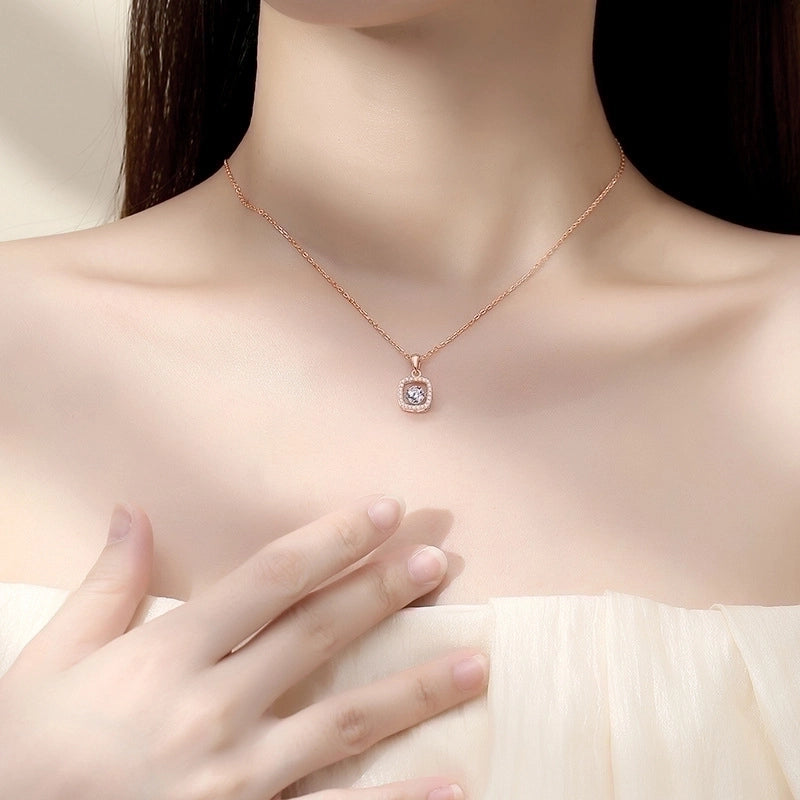 925 Sterling Silver Moissanite Zircon Inlay Solid Color Pendant Necklace