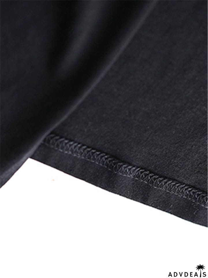 Women Cotton Black Short Sleeve Long Dress