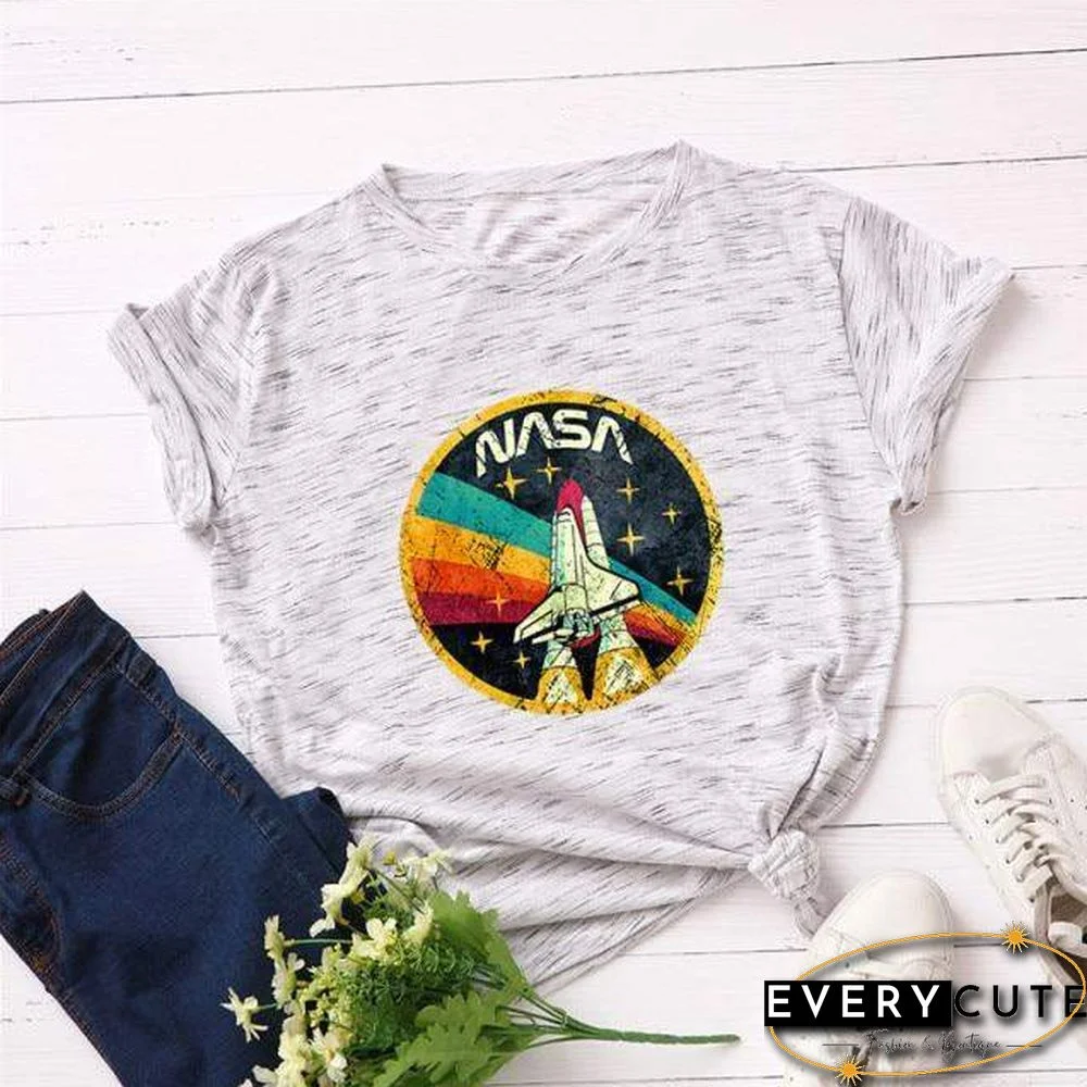 Summer Plus Size Shirt S-5XL New ROCKET Print TShirt Women 100%Cotton O Neck Short Sleeve Tees Casual Tops Woman TShirts