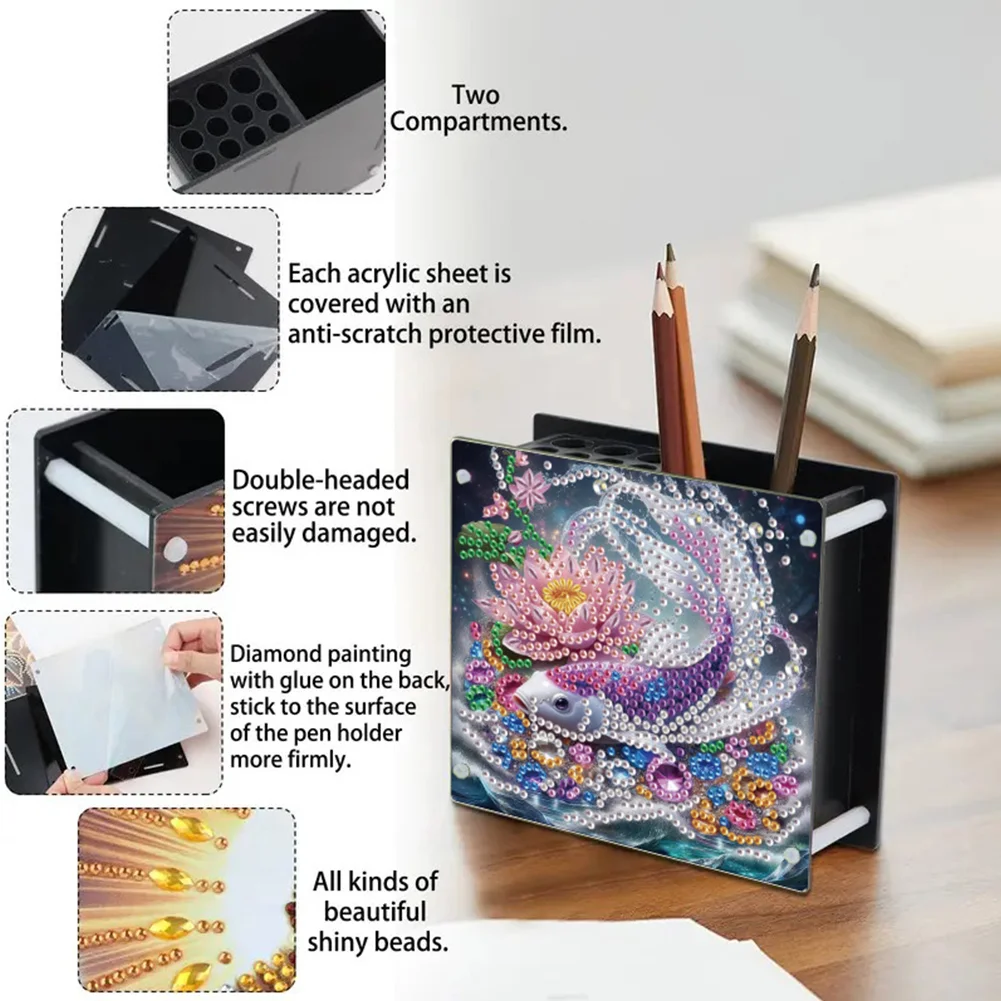 DIY Acrylic Fish Special Shape Diamond Painting Pen Holder for Home Study