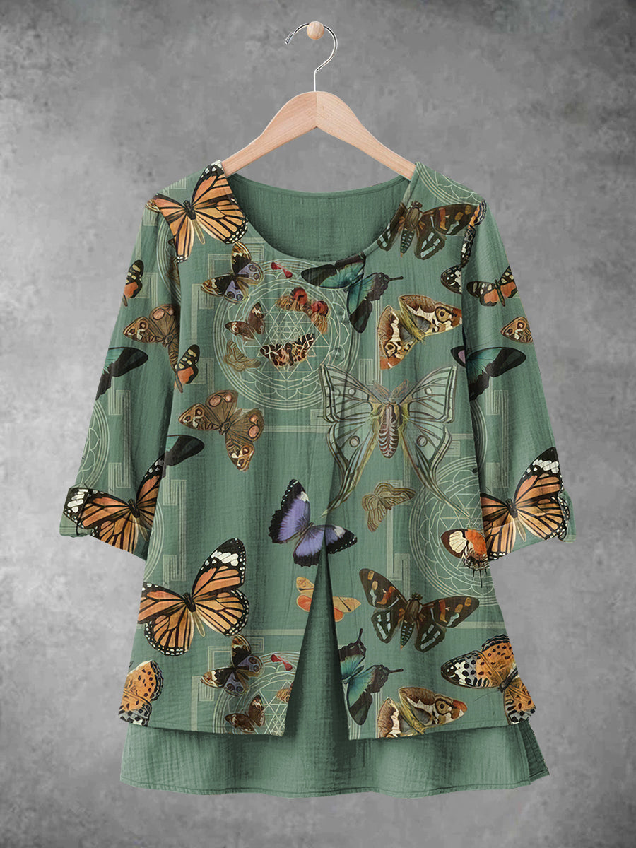 Women's Butterfly Art Print Hemp Pullover Top