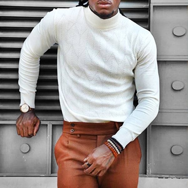 Men's Diamond Jacquard Business Urban Solid Turtleneck Sweater