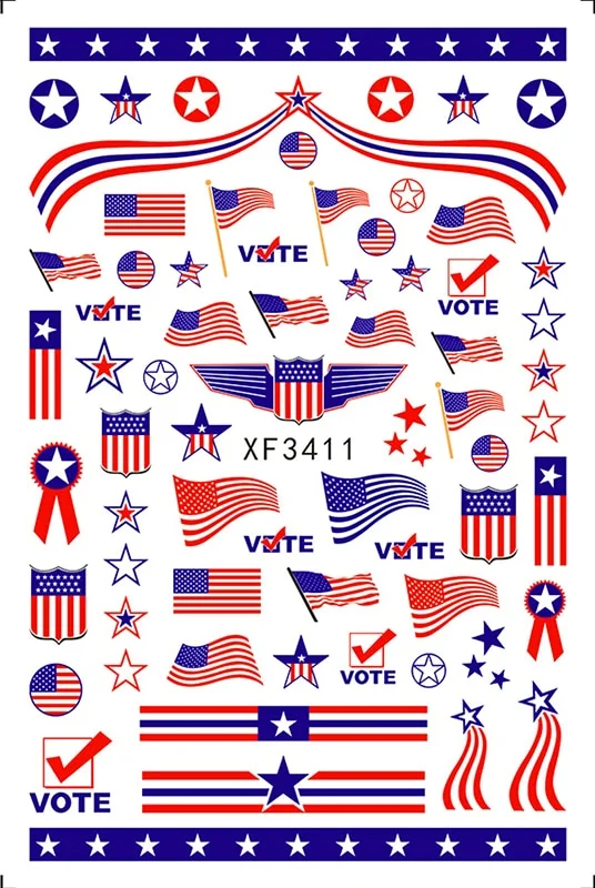 3D Flag Sport Nail Stickers for Manicure Fire Clover Decoration Decals Back Glue Designer Gymnastics Nail Art Sticker