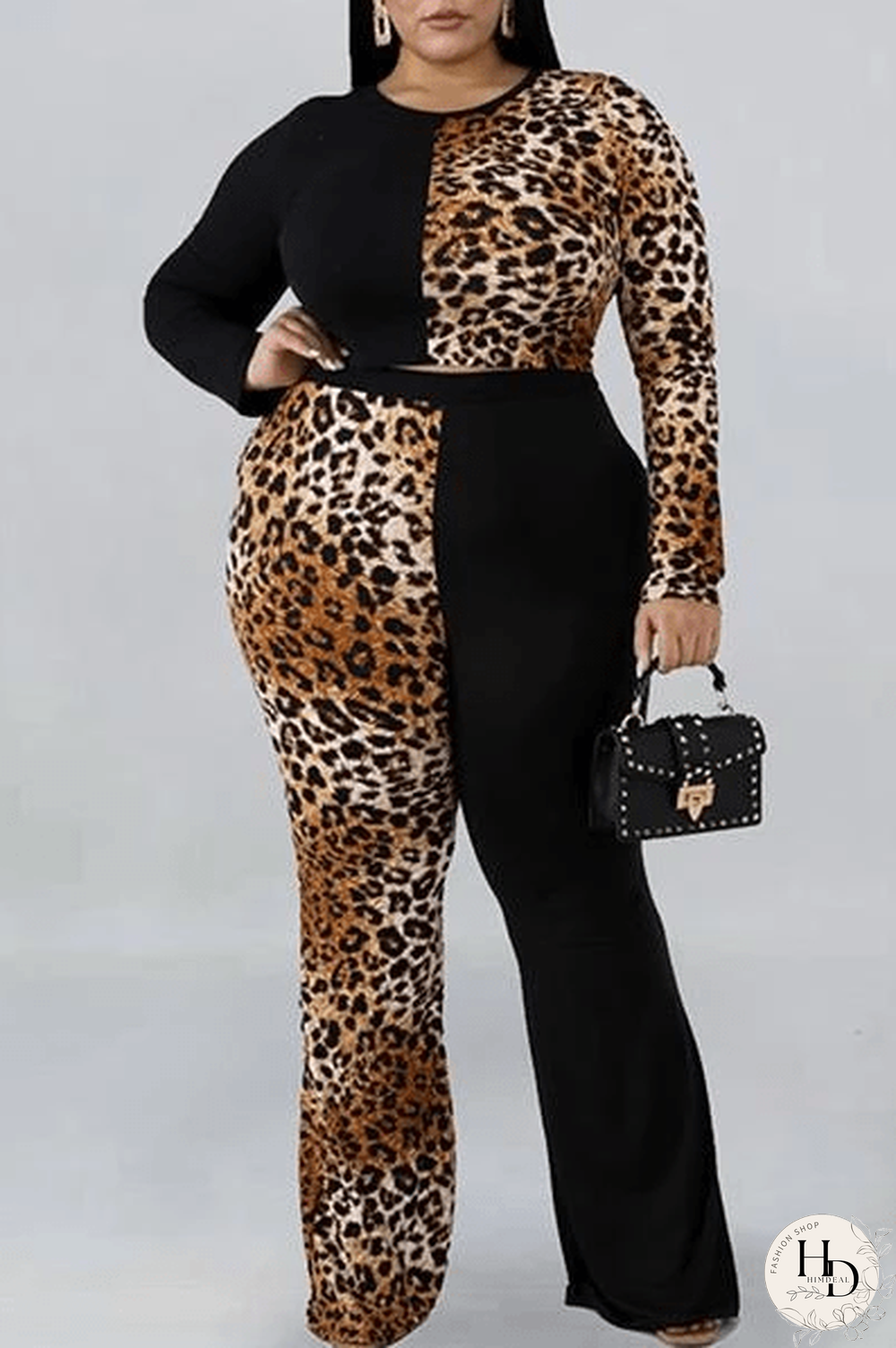 Fashion Large Size Leopard Print Two-Piece