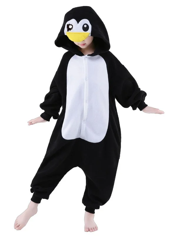 Kids Kigurumi Pajama Penguin Onesie Childrens Black Flannel Sleepwear Halloween Costume  Novameme