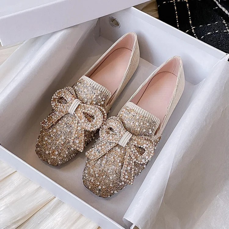 Crystal Bow Flat Breathable Loafers shopify Stunahome.com