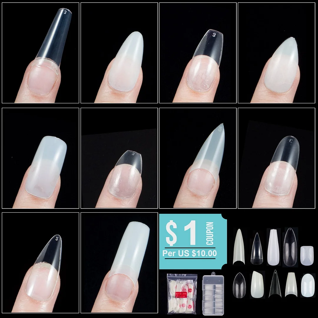 100/500PCS Natural Clear Almond V Straight Round End Full/Half Ballet Coffin French False Nail Tips Fake Toenail Tip Manicure