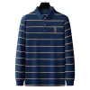 Men's Business Casual Striped Long Sleeve Polo Shirt
