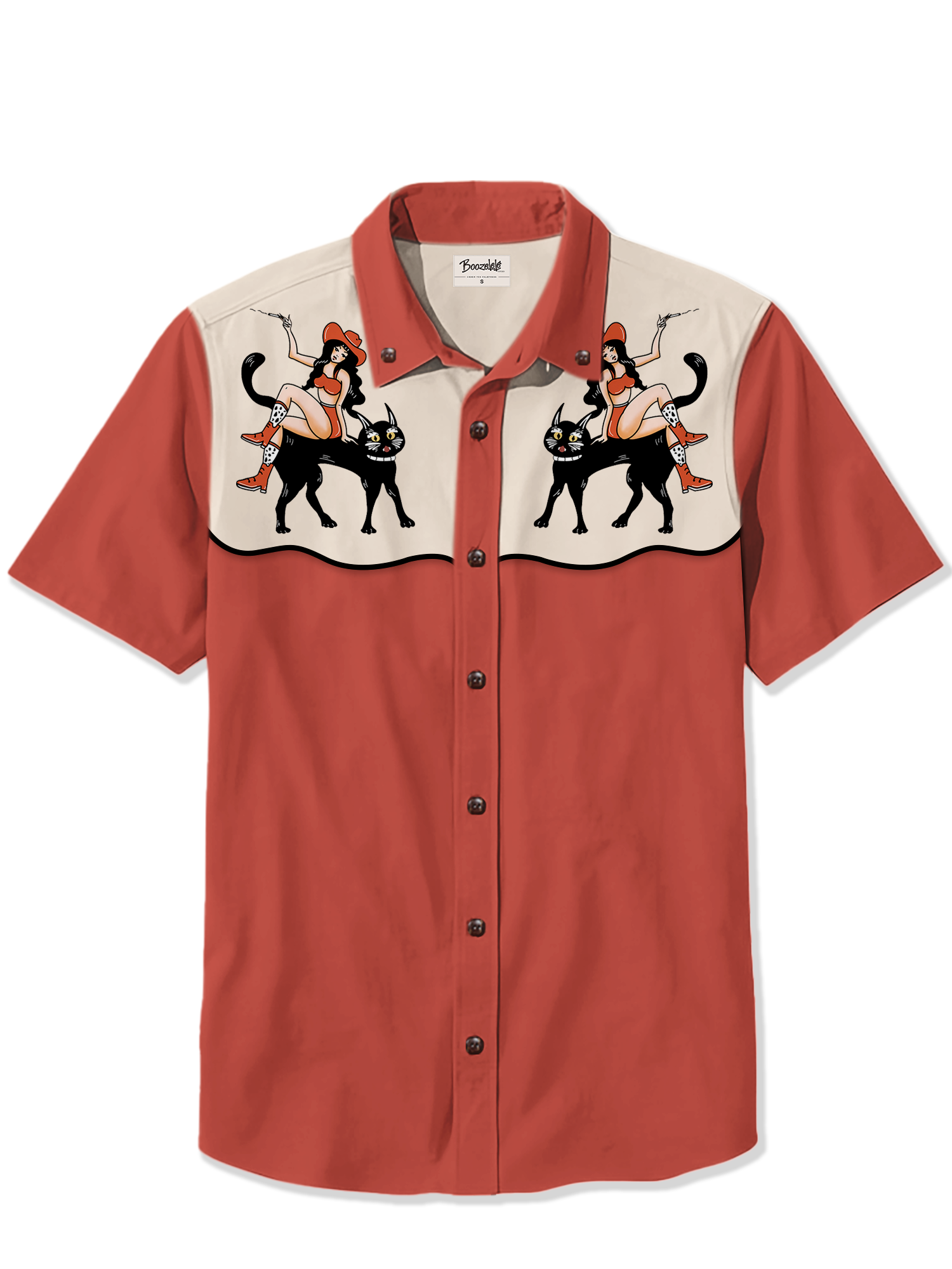 West Black cat cowgirl - 100% Cotton Cuban Collar Shirt