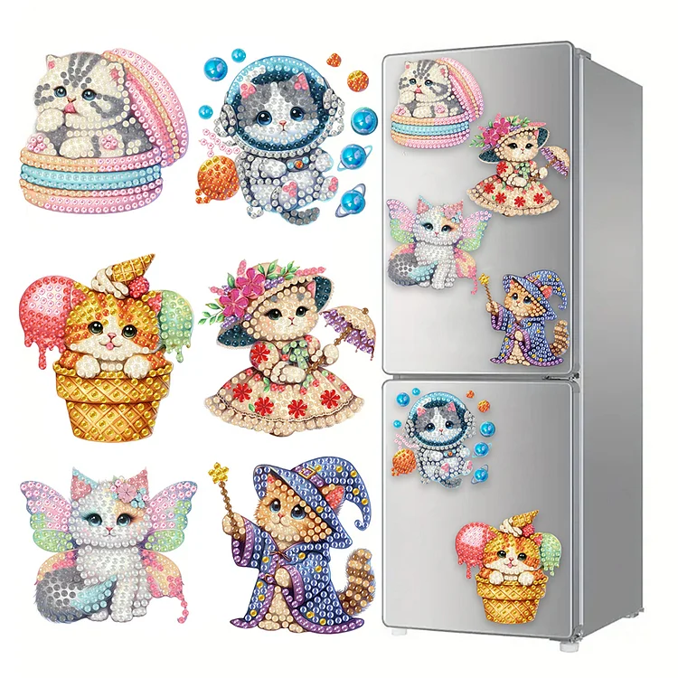 6Pcs Acrylic Cats Diamond Art Fridge Magnet Diamond Painting Refrigerator Magnet gbfke