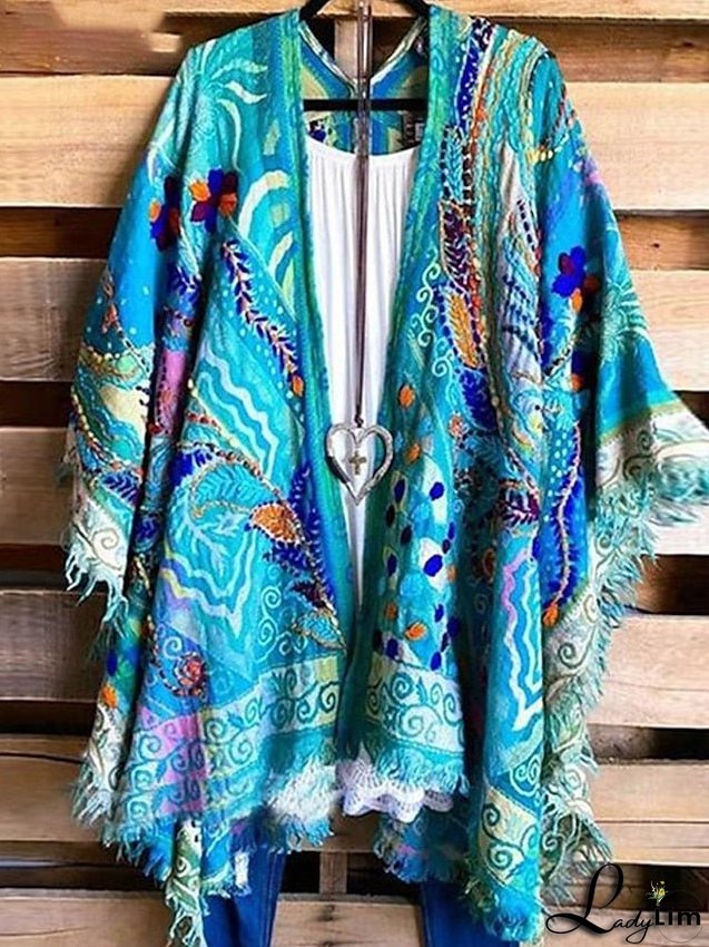 Womens Plus Size Coats - Floral Outdoor Holiday Half-Sleeve Open Front Regular Winter Fall