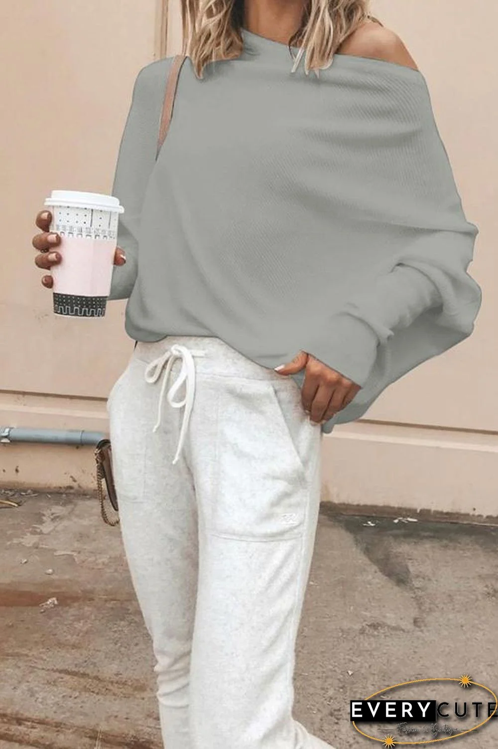 Solid Color Batwing Sleeve T-shirt P14942