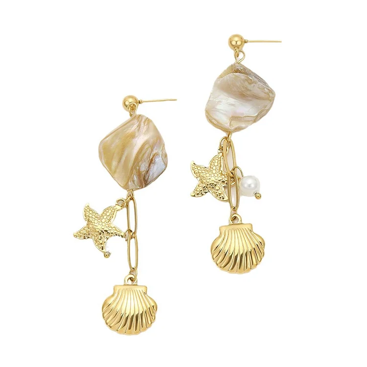 Shell and Starfish Pendant Earrings