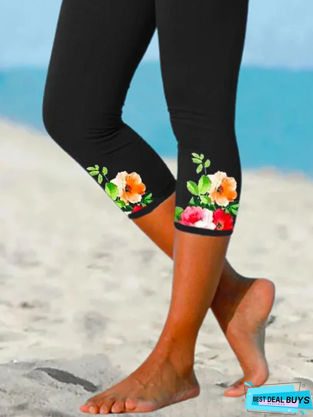 Floral Elastic Waist Cropped Leggings