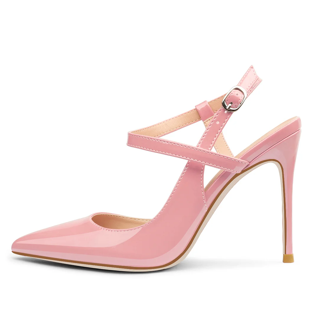 10CM/4 inch Slingback Pumps Ankle Strap Jenlove Stiletto Patent High Heels