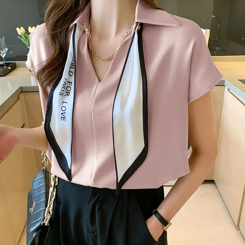 Chain Bow Tie Loose Shirt