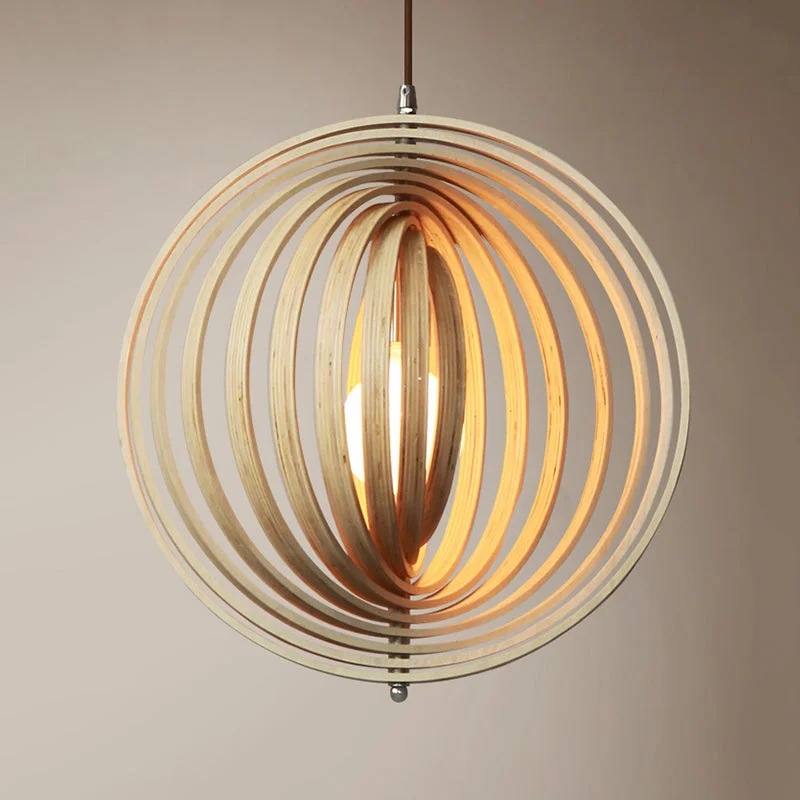 Creative Wood Round Globe Pendant Light Fixture Shade