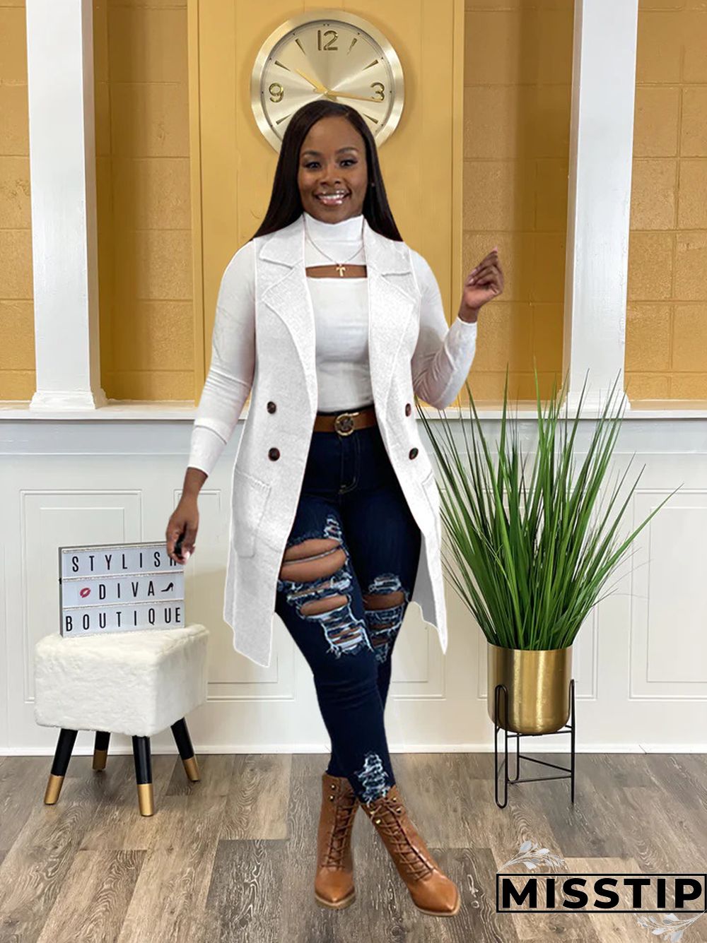 Solid Color Sleeveless knit Sweater Vest Cardigan