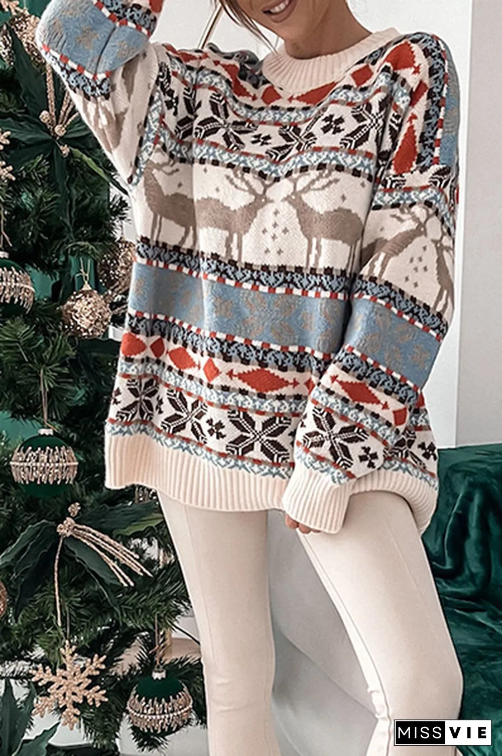 Casual Geometric Wapiti Patchwork Basic O Neck Tops