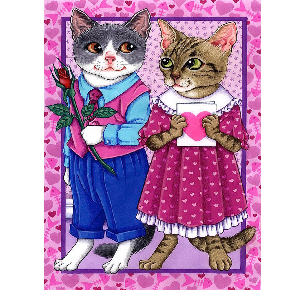 

30*40CM - Round Drill Diamond Painting - Cat Couple, 501 Original