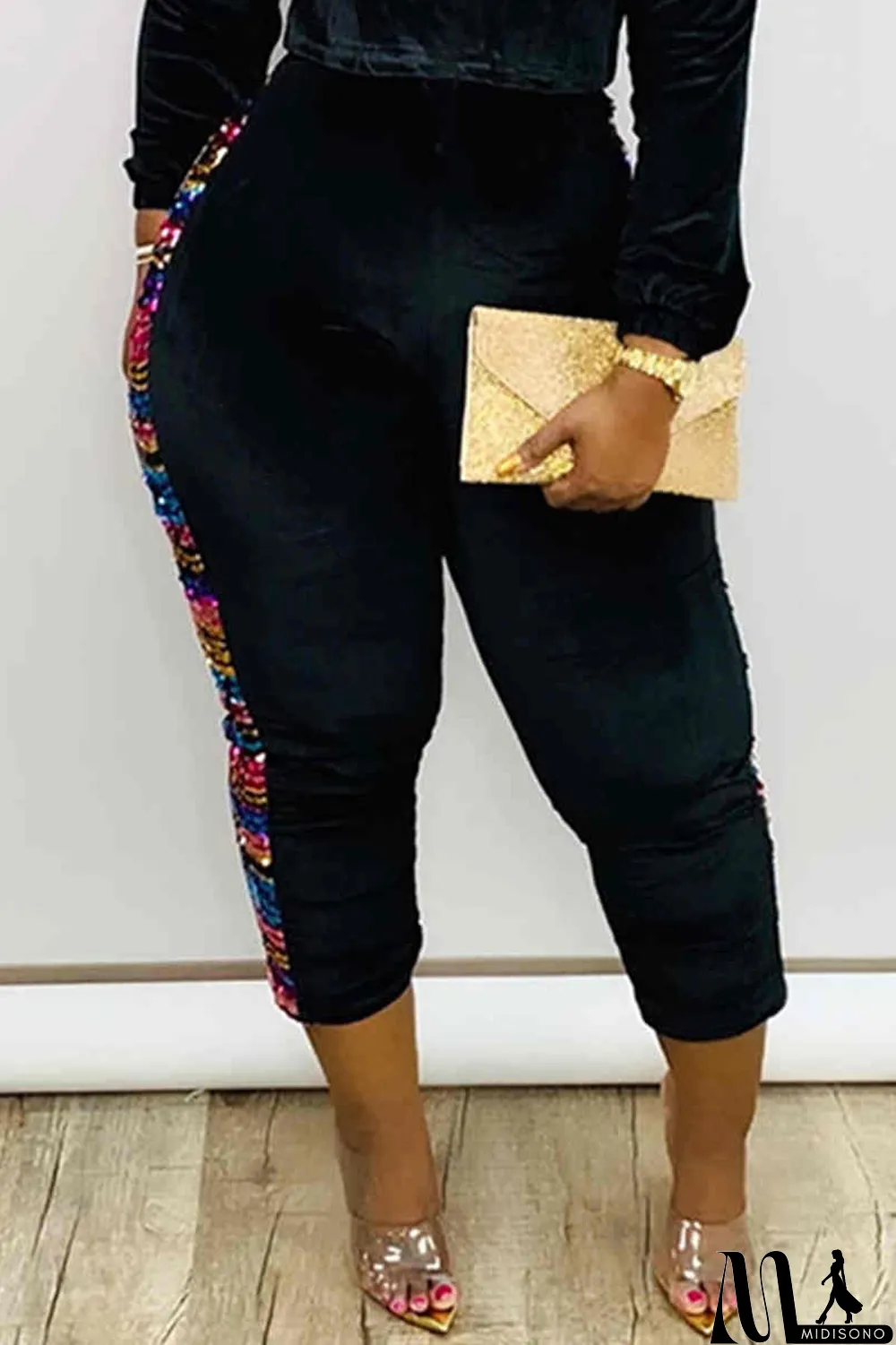 MidiSono - Black Fashion Casual Patchwork Split Joint Skinny Trousers