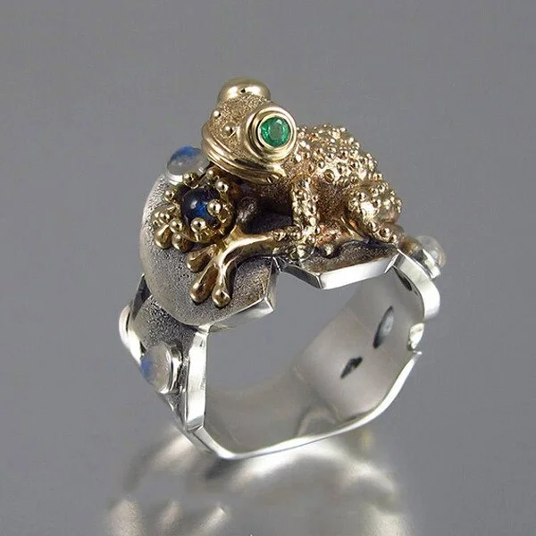 Gold Frog Ring With Gems
