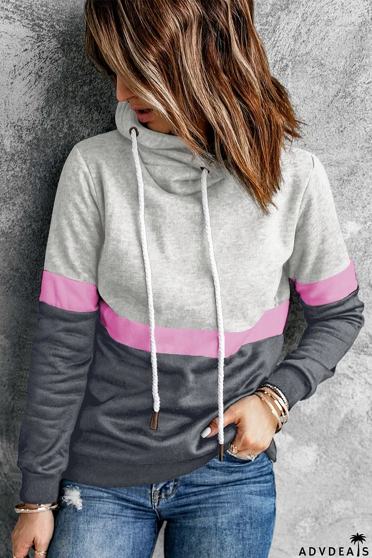 Cowl Neck Colorblock Hoodie