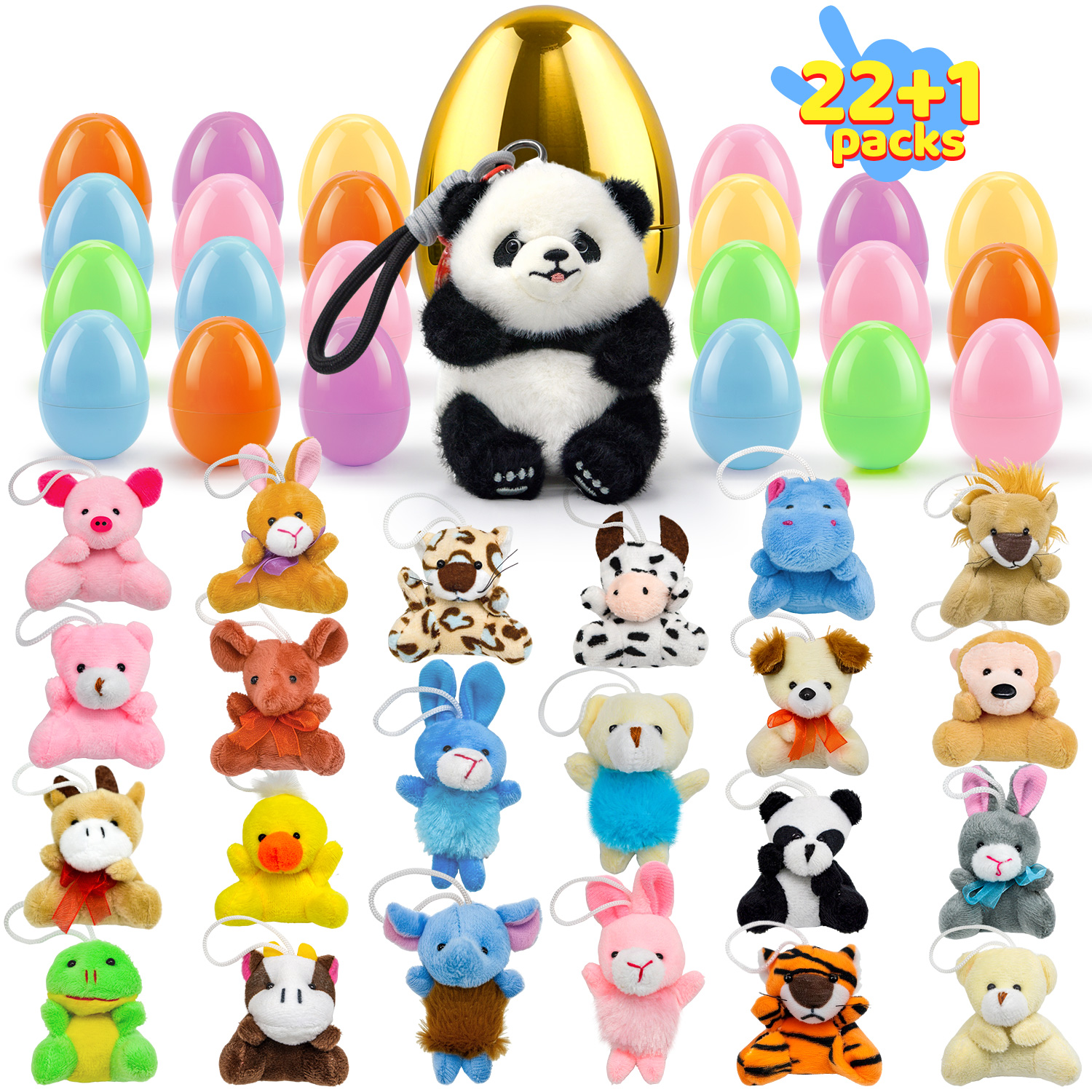 23/49/201-Pack Eggs Stuffed with 22/48/200 Plush Animals + 1 Gold Egg