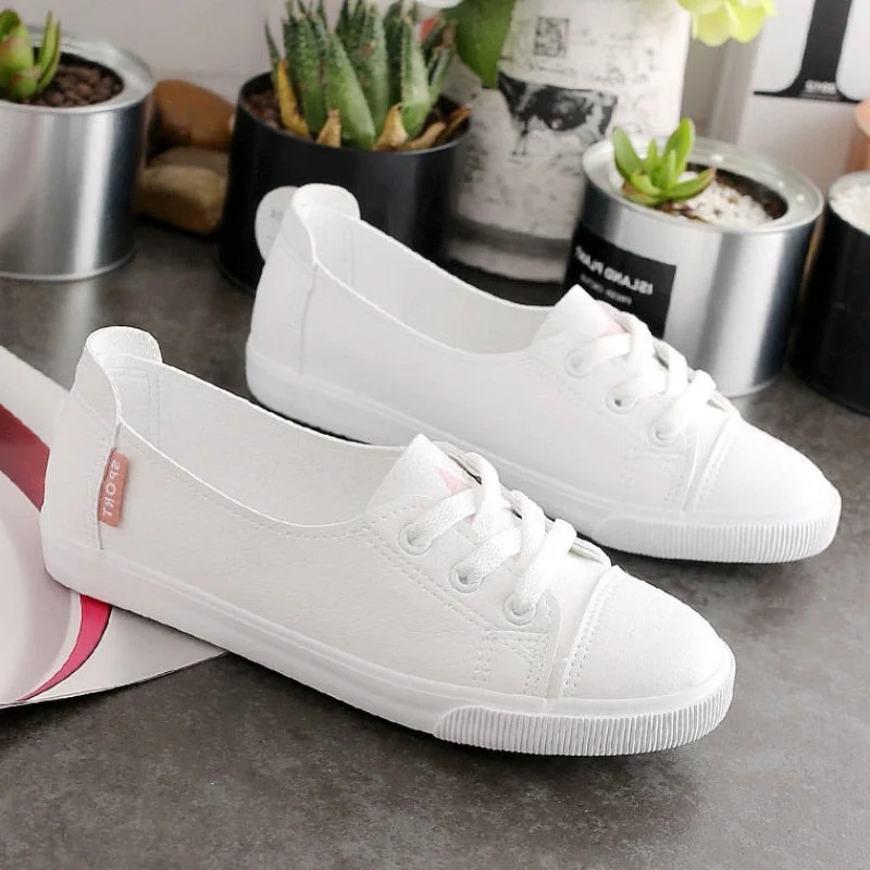 Comemore Comfortable Women's Casual Flat White Lace-up Shoes Summer Vulcanized Sneakers Ladies Light Soft Shallow Mouth Loafers