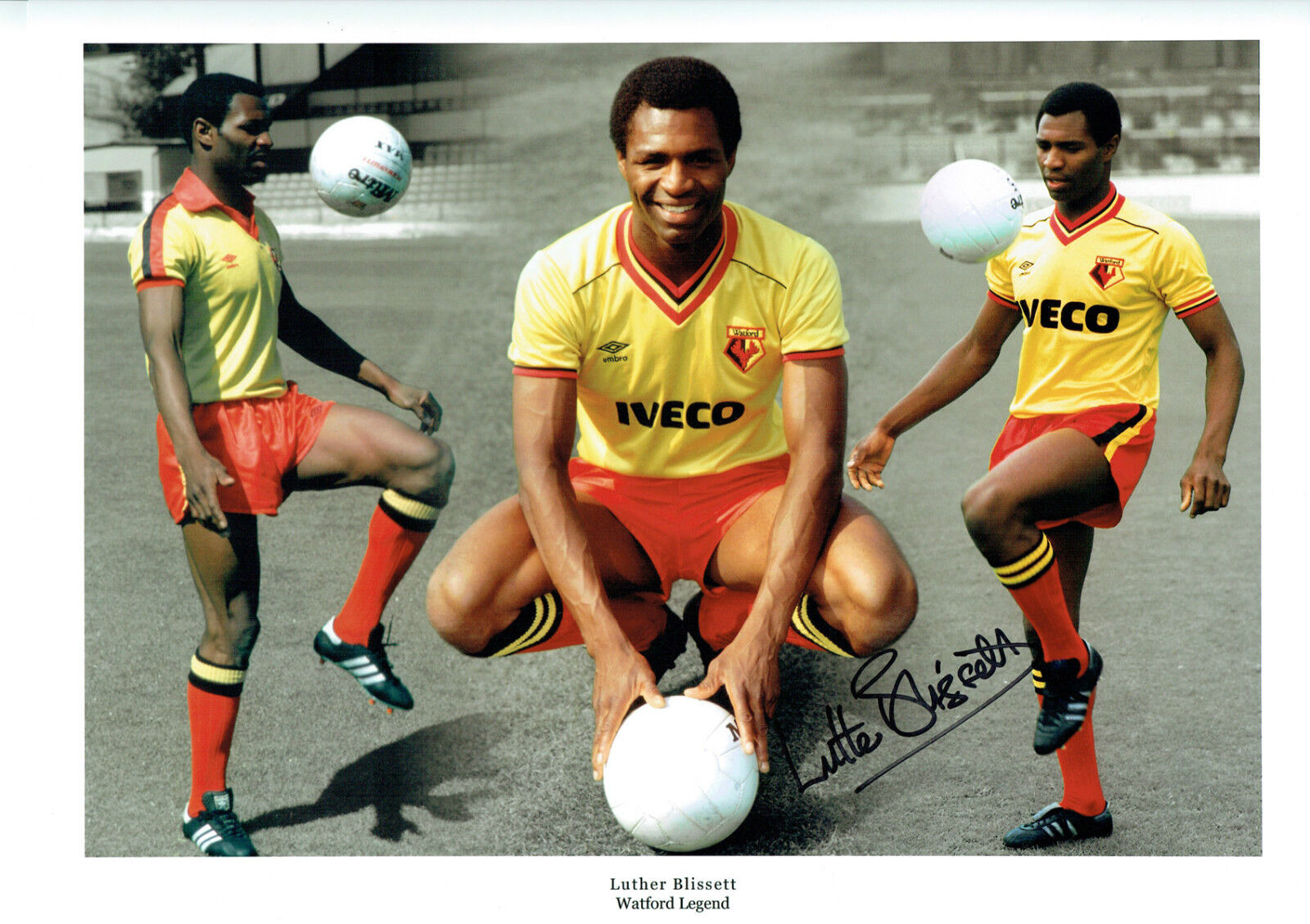 Luther BLISSETT Signed Autograph 16x12 Watford Legend Montage Photo Poster painting AFTAL COA