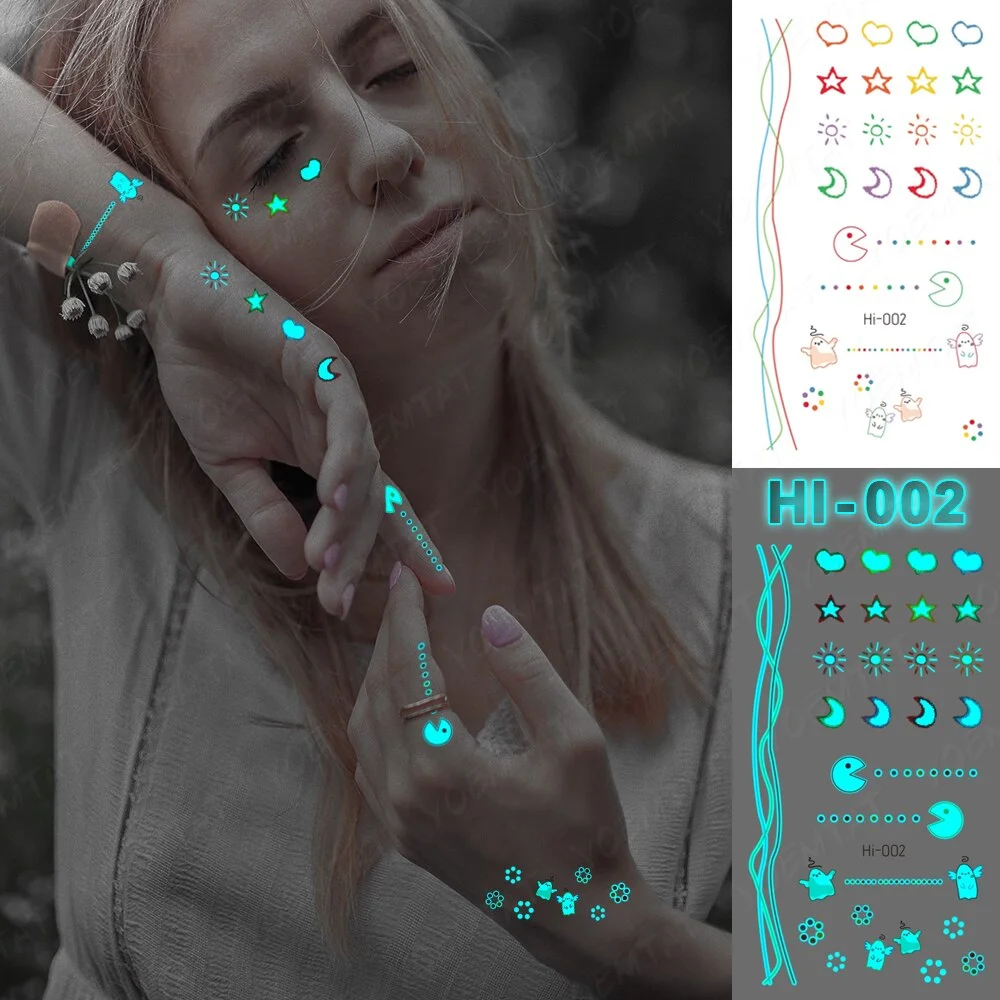 Sdrawing Luminous Glow Tattoo Sticker Pink Feather Waterproof Temporary Tatoo Butterfly Deer Wrist Fake Tatto For Body Art Women Men