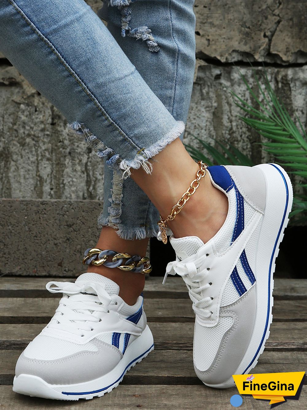 Color Block Sports All Season Split Joint Flat Heel Round Toe Fabric Fabric Lace-Up Sneakers for Women