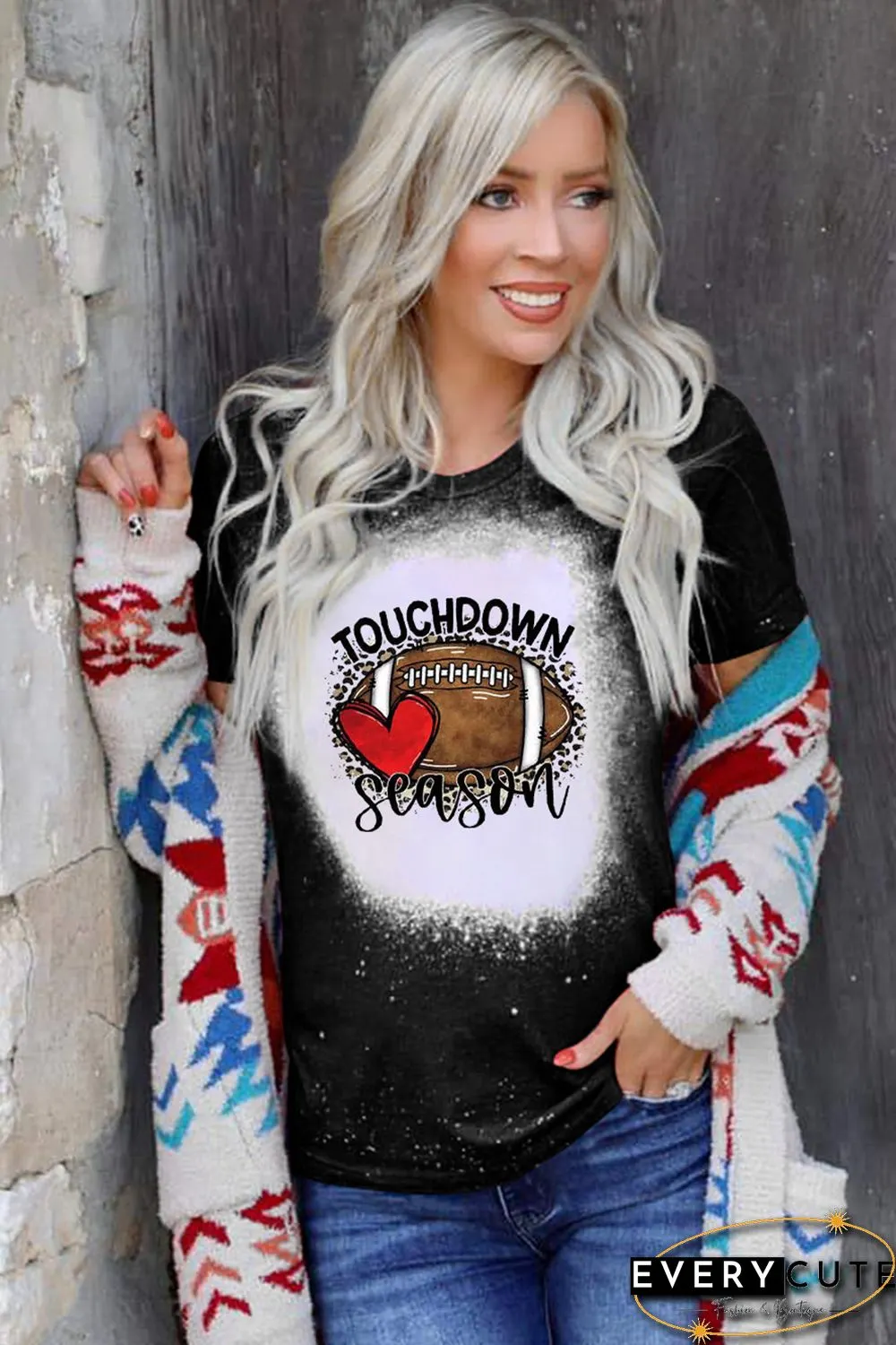 Black Letter Heart Rugby Print Short Sleeve Graphic T-shirt