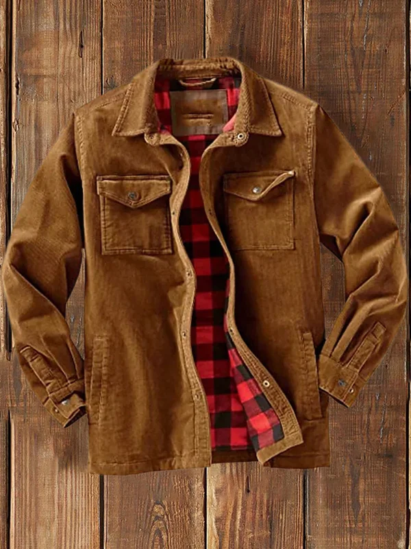 Men's autumn and winter plaid long-sleeved loose jacket