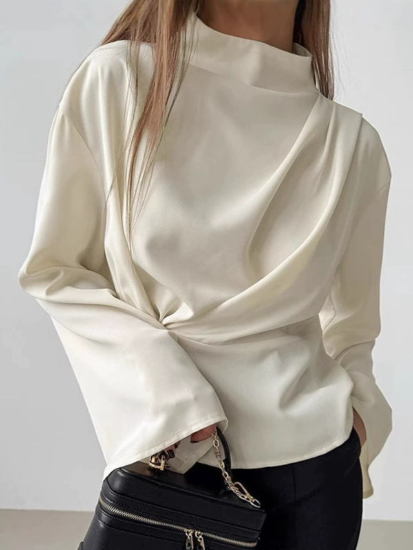 Lace-Up Stand Collar Bell Sleeve Blouses