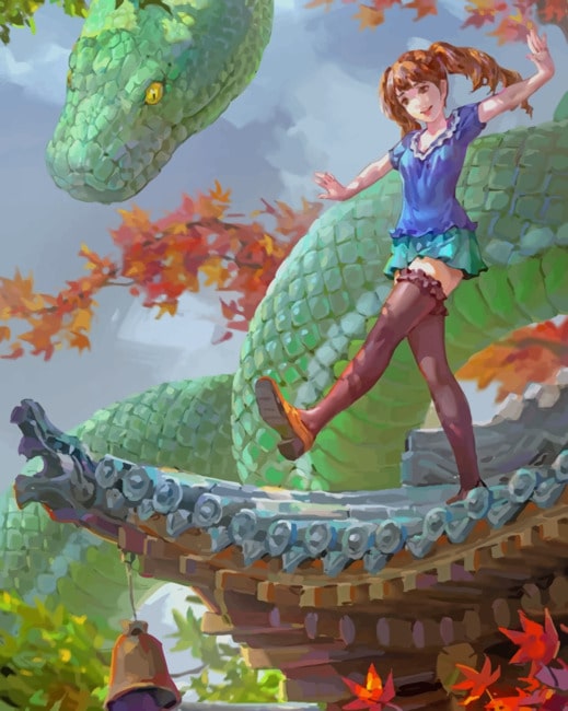

Anime Girl And Green Snake – Paint By Numbers - 40*50CM, 501 Original
