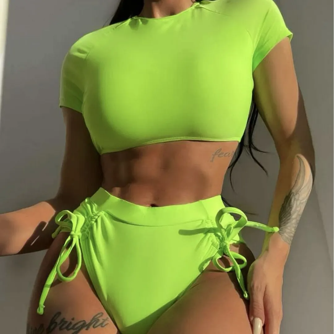 Uveng 2022 New Drawstring Strap High-Waisted Swimsuit Bikini
