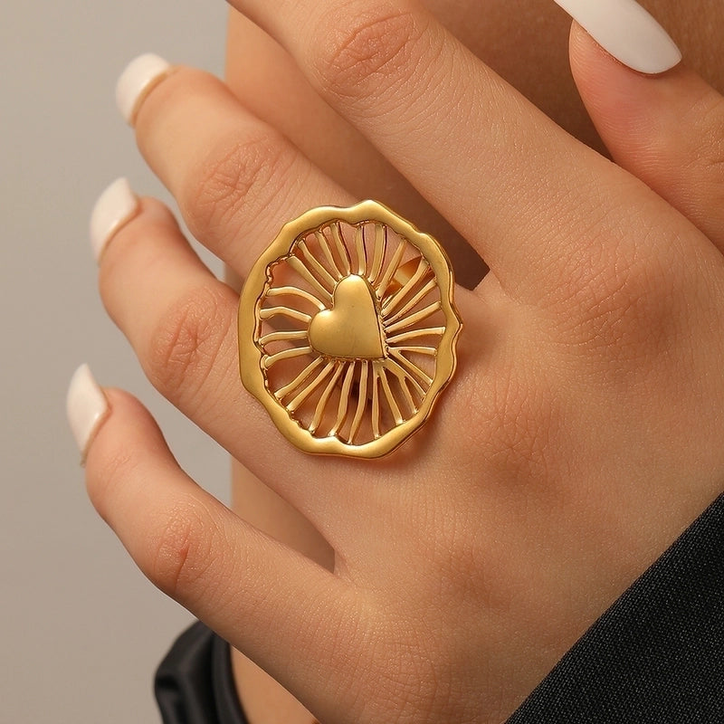 Minimalist Classic Style Round Sun Heart Shape 304 Stainless Steel 18K Gold Plated Open Rings Rings