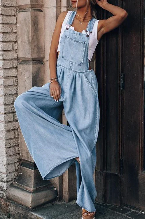 Women's Loose Side Pocket Sleeveless Denim Jumpsuit socialshop