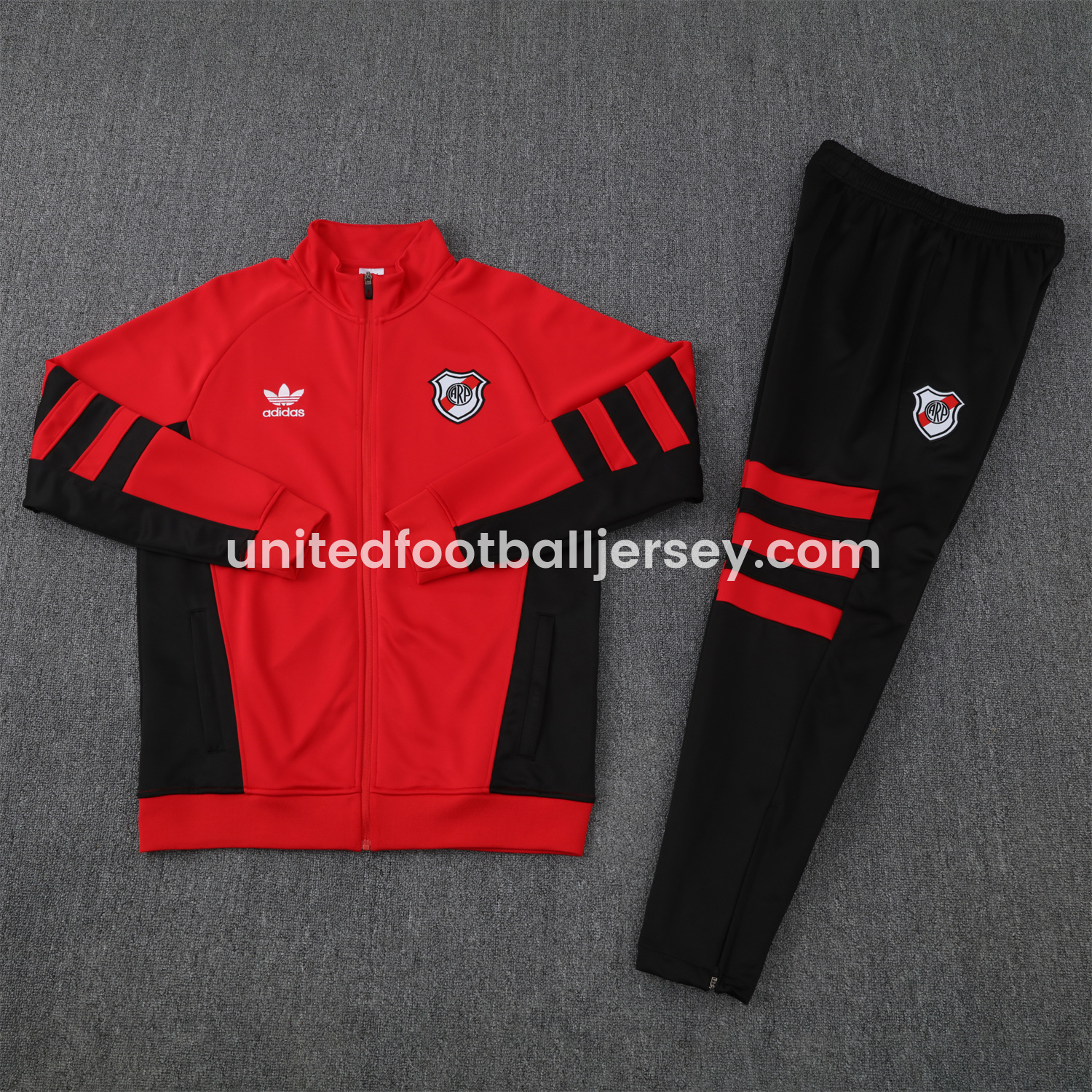 River Plate 25-26 Terrace Jacket Training Tracksuit - Red Jackets & Black Pants