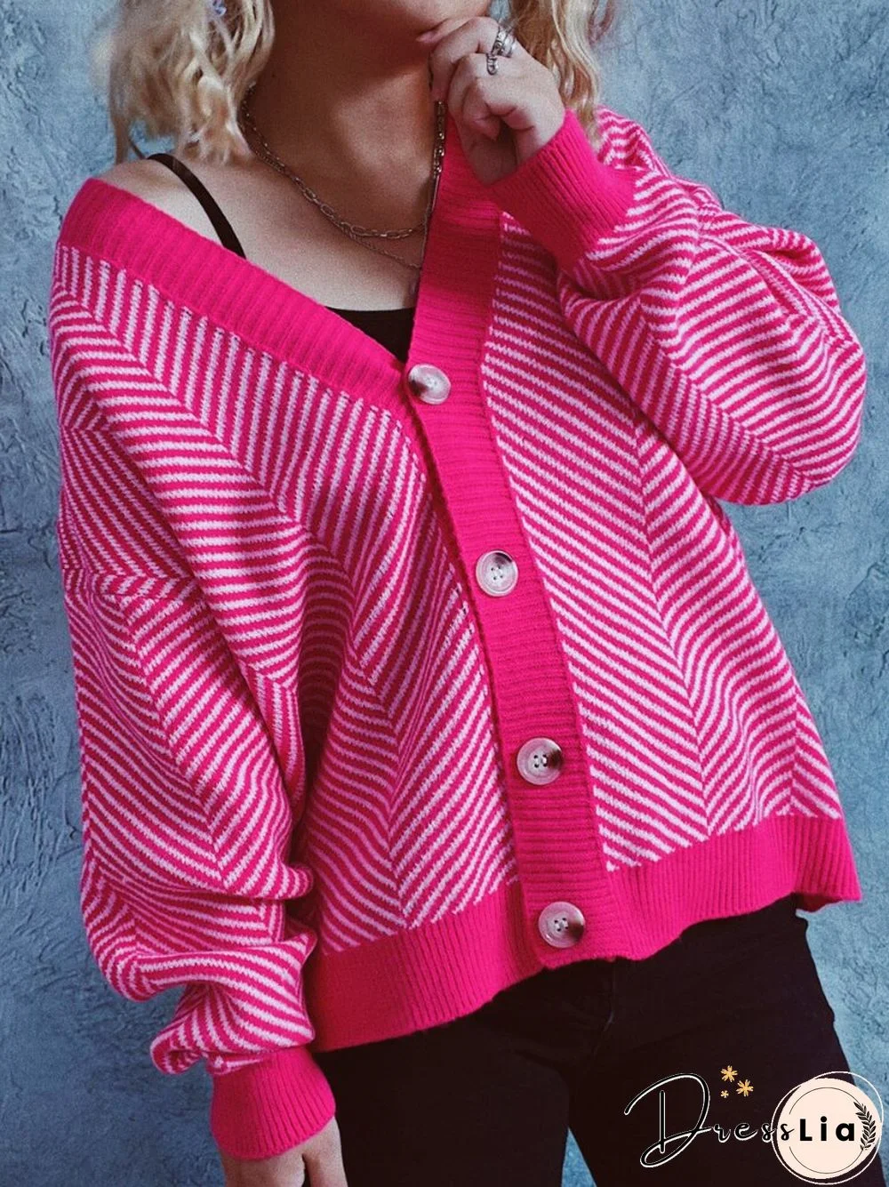 Autumn Winter Casual Long Sleeved Sweater Women's Contrast V-neck Cardigan Jacket Office Lady Cropped Cardigan Coats Tops