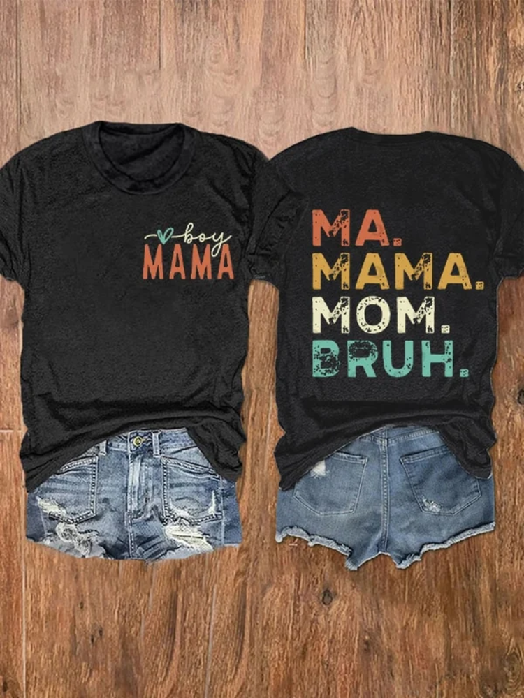 VChics Women's Mother's Day Boy Mama Mommy Mom Bruh. Print T-Shirt