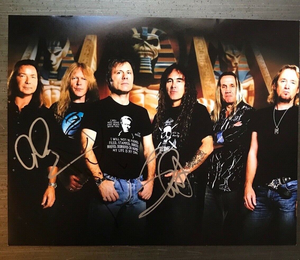 * IRON MAIDEN * signed 11x14 Photo Poster painting * STEVE HARRIS, DAVE MURRAY & JANICK GERS * 1
