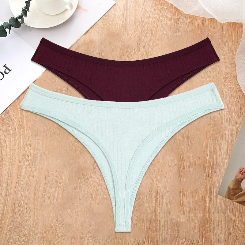 FINETOO 2PCS/Set S-XL G-string Cotton Women Lingerie Panties Thong Female Underwear Sexy Pantys Underpant Girl Intimates Thongs