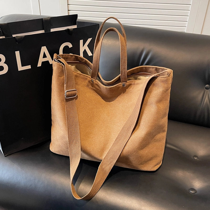 Women’s Canvas Solid Color Classic Style Square Zipper Tote Bag