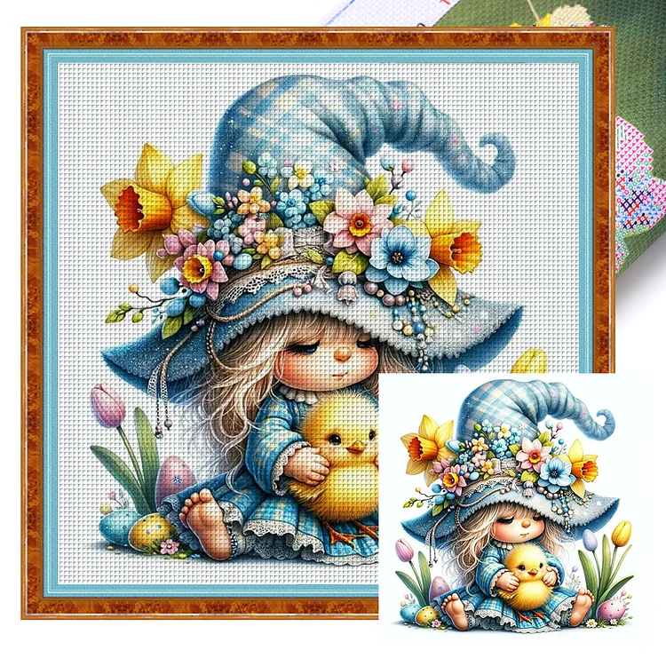 Girl Holding A Little Yellow Duck Goblin (50*50cm) 11CT Stamped Cross Stitch gbfke