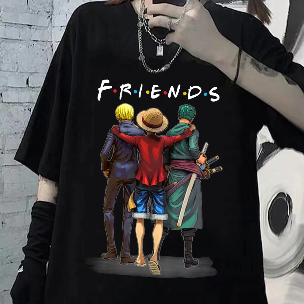 Aonga Japanese Anime One Piece Friends T-Shirt Men Summer Tops Male T-Shirts Harajuku Graphic Tees Unisex Tshirt Oversized Clothing