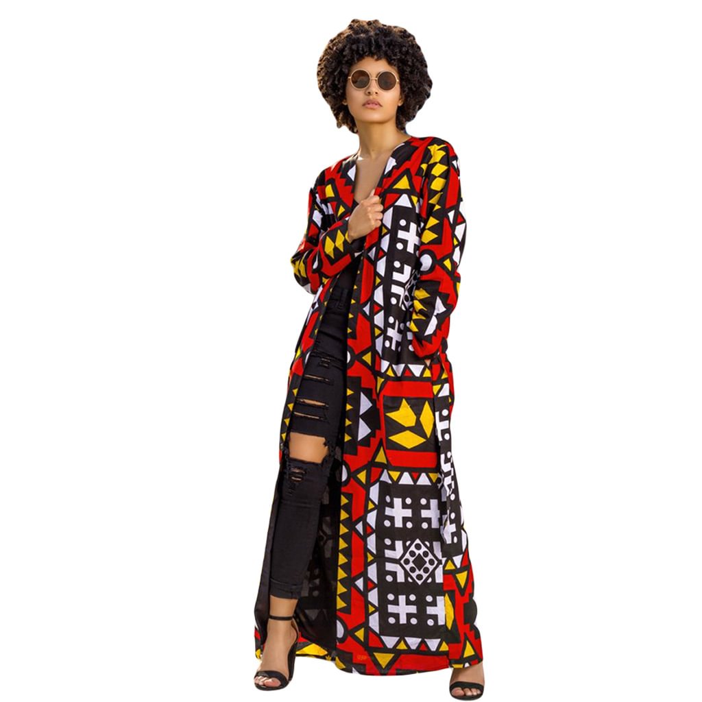 Women's Clothing Fashion Casual Printing Large Coat (including Belt)