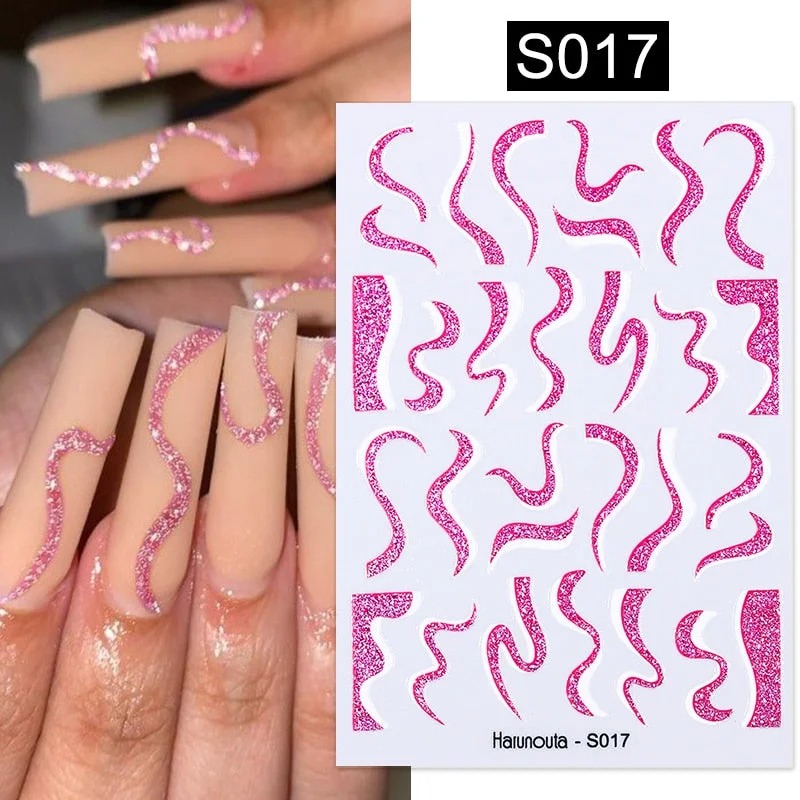 Geometric Lines Flowers Leaves 3D Nail Sticker Figure Woman Face Pattern Special Self Adhesive Nail Art Decals Manicures Sliders-Nail Inspo