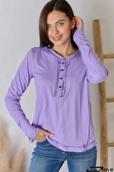 Zenana Exposed Seam Thumbhole Long Sleeve Top